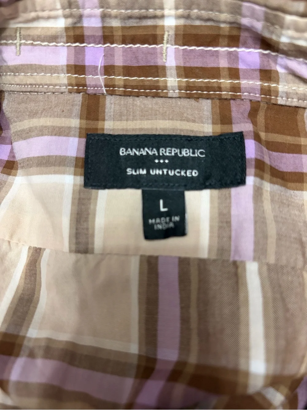 Banana Republic Men's Plaid Button-Down Shirt in Beige, Brown and Purple Sz L